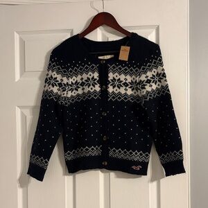 NWT Hollister Vintage Women's Navy Blue Sweater with White Pattern